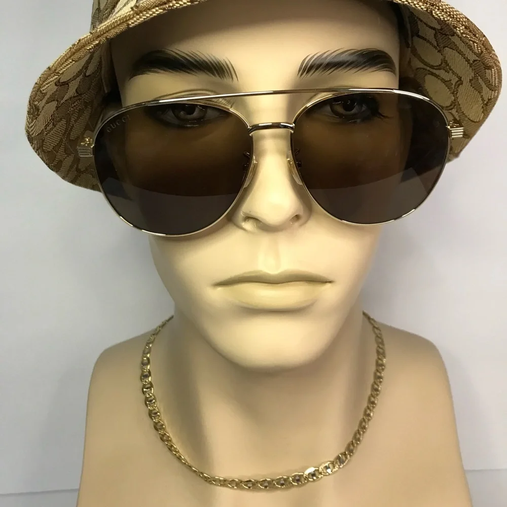 New Authentic Gucci Brown Pilot Ladies Sunglasses GG0969S 002